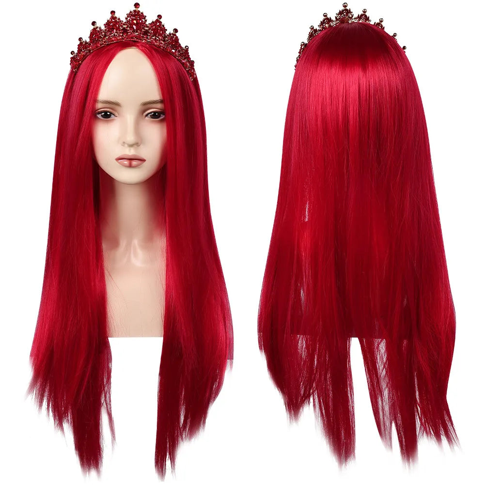 Queen of Hearts Cosplay Descendants Disguise Costume Adult Women Red Dress Wig Headband Outfits Halloween Carnival Party Suit
