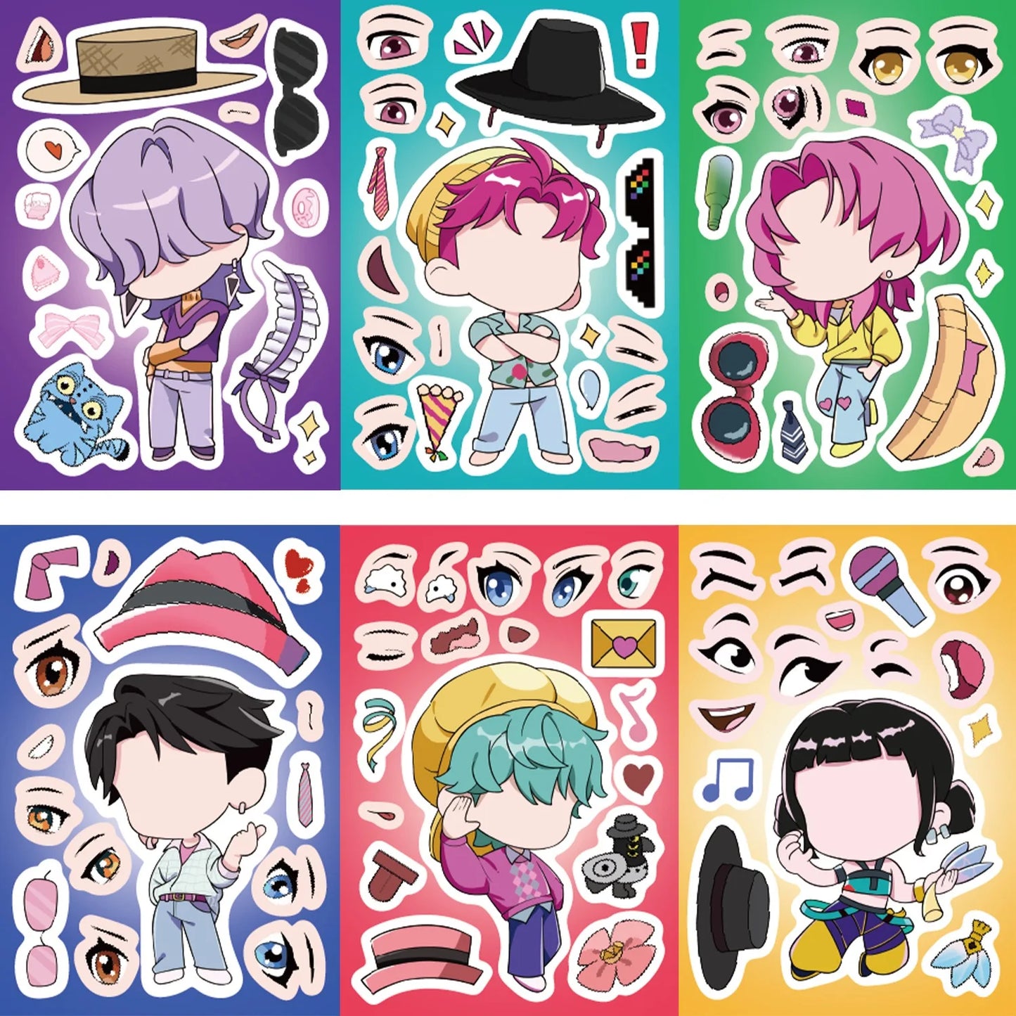 8/16Sheets Funny Kpop Demon Hunters Make A Face Puzzle Stickers Kids Make Your Own DIY Game Children Jigsaw Education Toy Gift