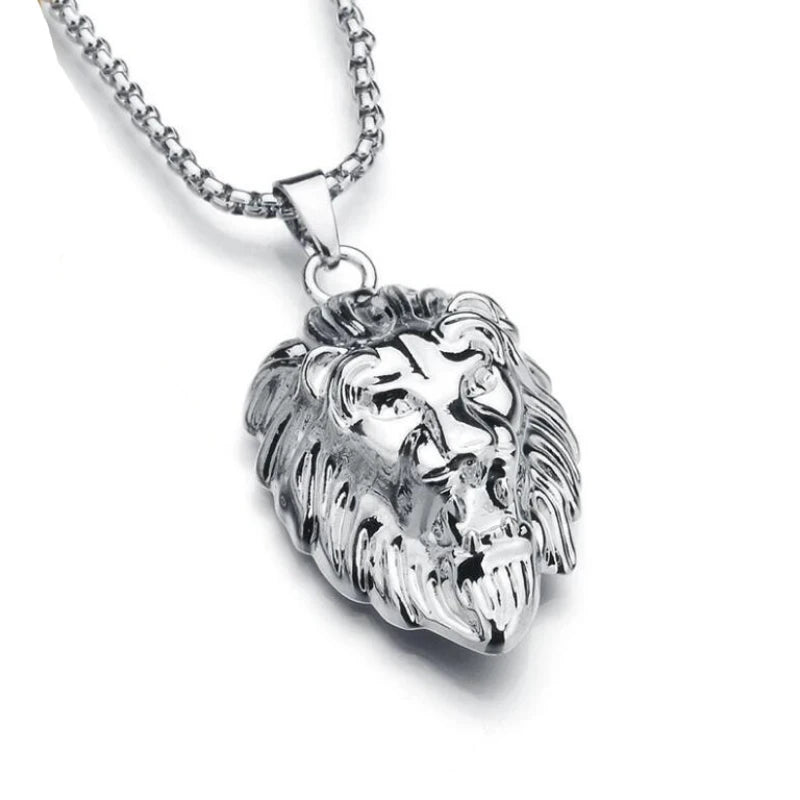 Fashion Rust Steel Lion Head Animal Necklace Hip Hop Necklace for Men Stainless Steel Jewelry Halloween Party Anniversary Gift