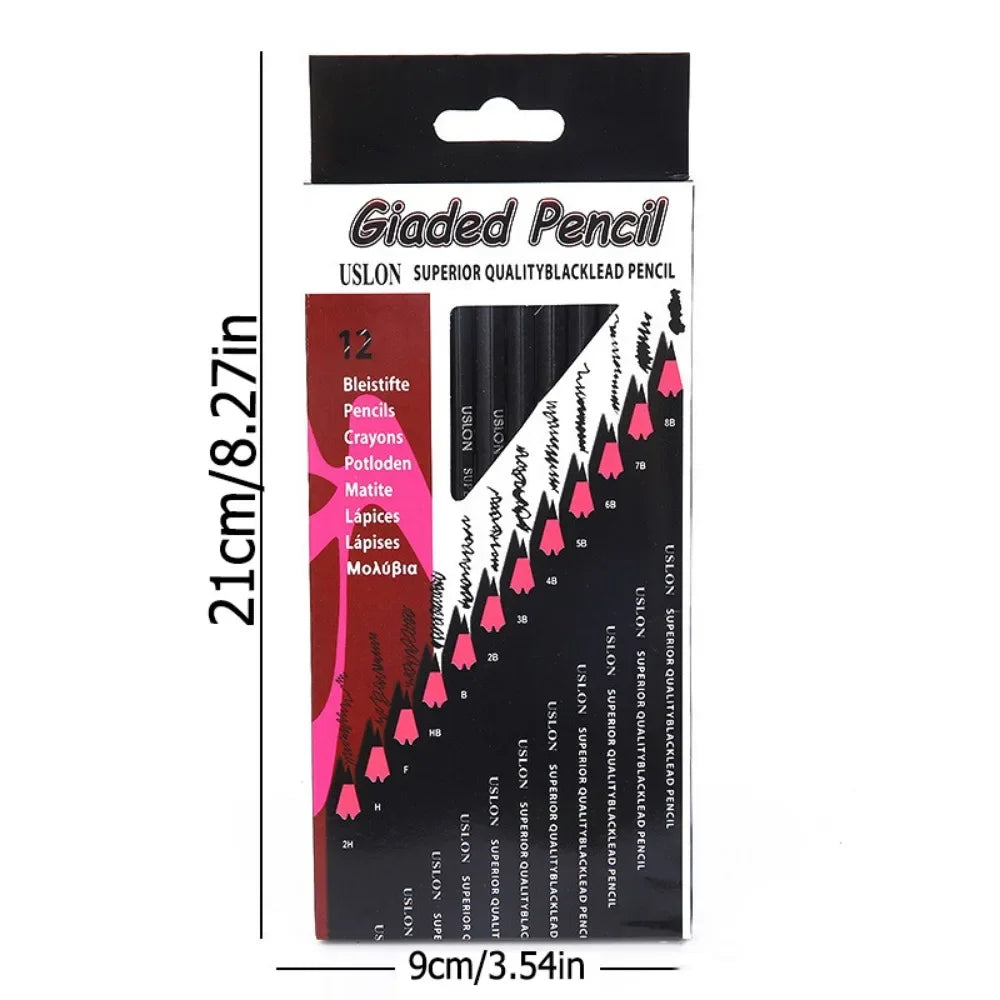 12Pcs Professional Drawing Sketching Pencil Set 2H-8B Graphite Shading Sketch Art Pencils for Beginners Pro Artists Stationery