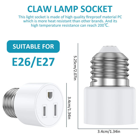 2PCS Universal Travel Adapter Light Socket 1250W Heat Resistant E26/E27 Multifunctional Flame Retardant Converter Socket Plug