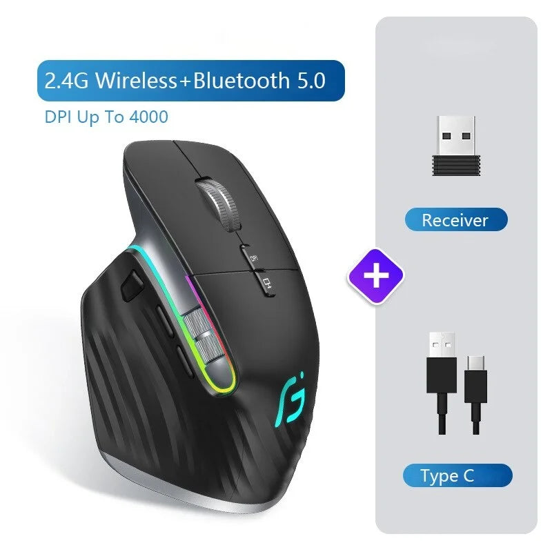 Wireless Optical Mouse for Right-Handed Gamers Portable USB BT 5.0 2.4G Interface Multi-Device Compatibility Vertical Stock!