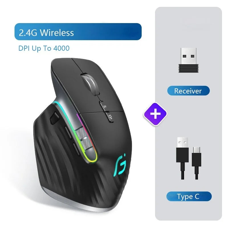 Wireless Optical Mouse for Right-Handed Gamers Portable USB BT 5.0 2.4G Interface Multi-Device Compatibility Vertical Stock!