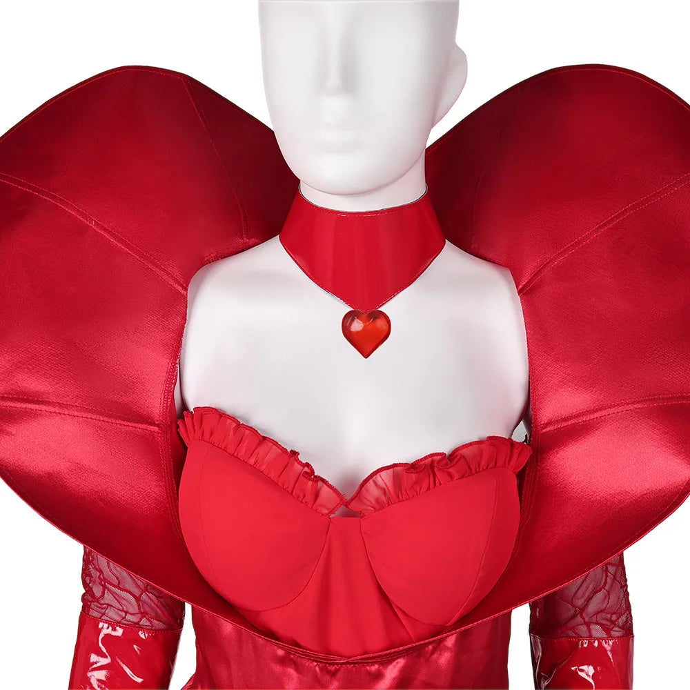 Queen of Hearts Cosplay Descendants Disguise Costume Adult Women Red Dress Wig Headband Outfits Halloween Carnival Party Suit