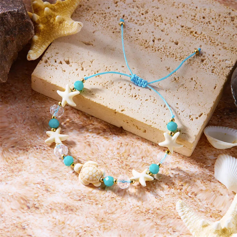 Simple Handmade Braided Shell Bracelets for Women Bohemian Starfish Turtle Adjustable Bracelets Friendship Beach Holiday Jewelry