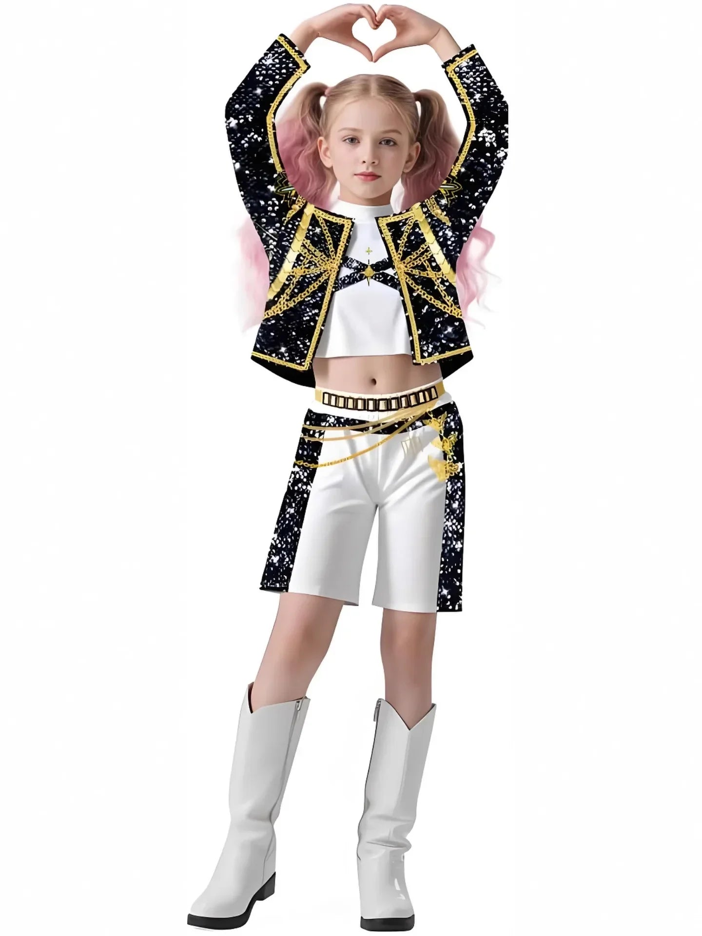 Kids Girls K-pop Rumi Zoey Cosplay Huntrix Costume 3D Print Demon Hunters Mira Stage Costumes Child Halloween Party Clolthes Set