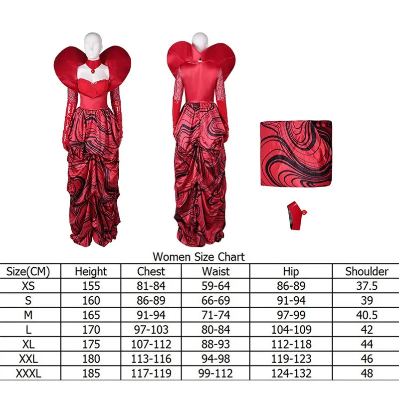 Queen of Hearts Cosplay Descendants Disguise Costume Adult Women Red Dress Wig Headband Outfits Halloween Carnival Party Suit