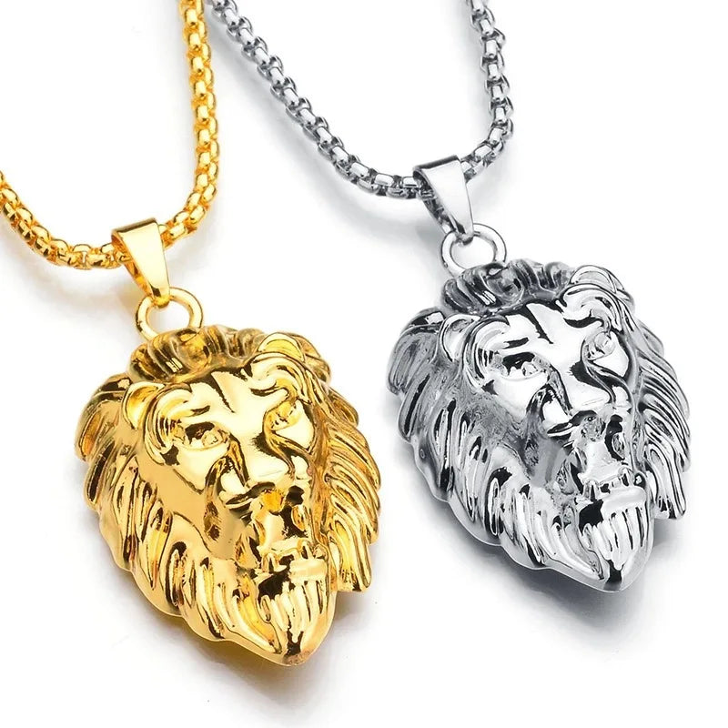 Fashion Rust Steel Lion Head Animal Necklace Hip Hop Necklace for Men Stainless Steel Jewelry Halloween Party Anniversary Gift