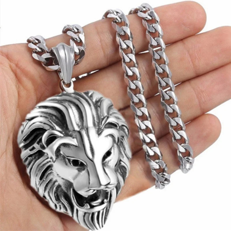 Fashion Rust Steel Lion Head Animal Necklace Hip Hop Necklace for Men Stainless Steel Jewelry Halloween Party Anniversary Gift