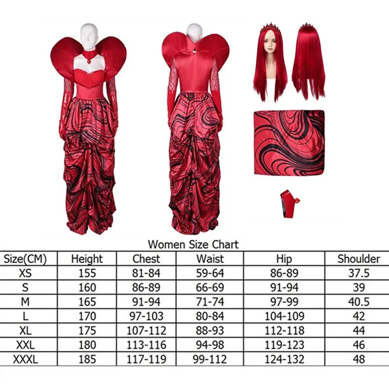 Queen of Hearts Cosplay Descendants Disguise Costume Adult Women Red Dress Wig Headband Outfits Halloween Carnival Party Suit