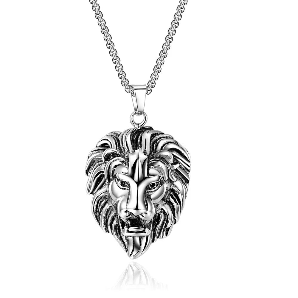Fashion Rust Steel Lion Head Animal Necklace Hip Hop Necklace for Men Stainless Steel Jewelry Halloween Party Anniversary Gift