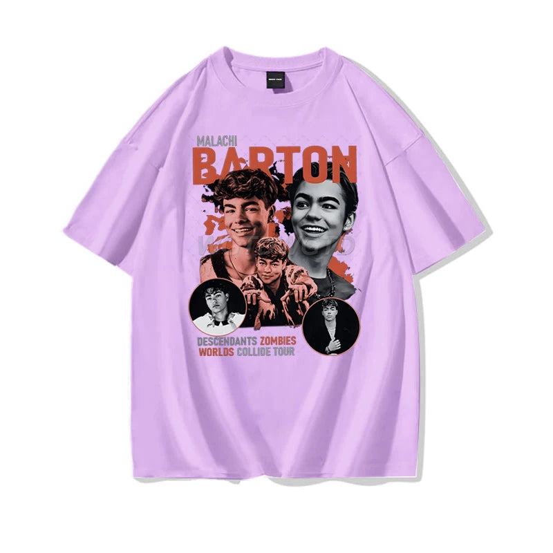 Men Women Clothing Descendants Zombies World Tour Matching Shirt Malachi Barton Cotton T-Shirt Disneyland Summer Tour 2025 Shirt