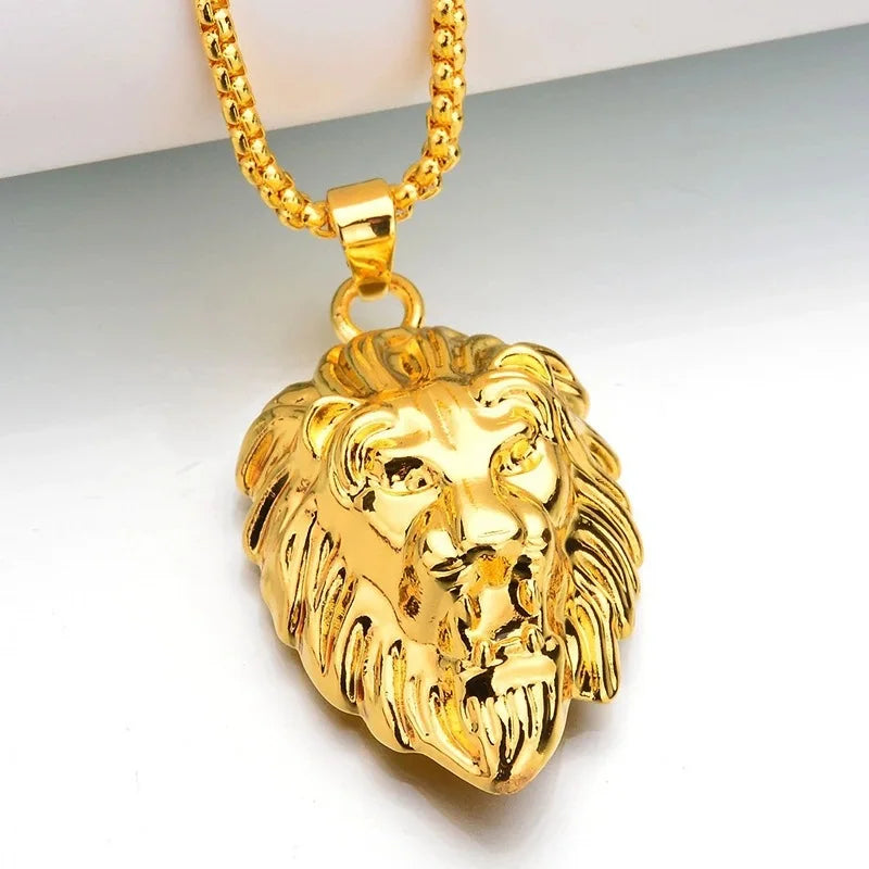 Fashion Rust Steel Lion Head Animal Necklace Hip Hop Necklace for Men Stainless Steel Jewelry Halloween Party Anniversary Gift