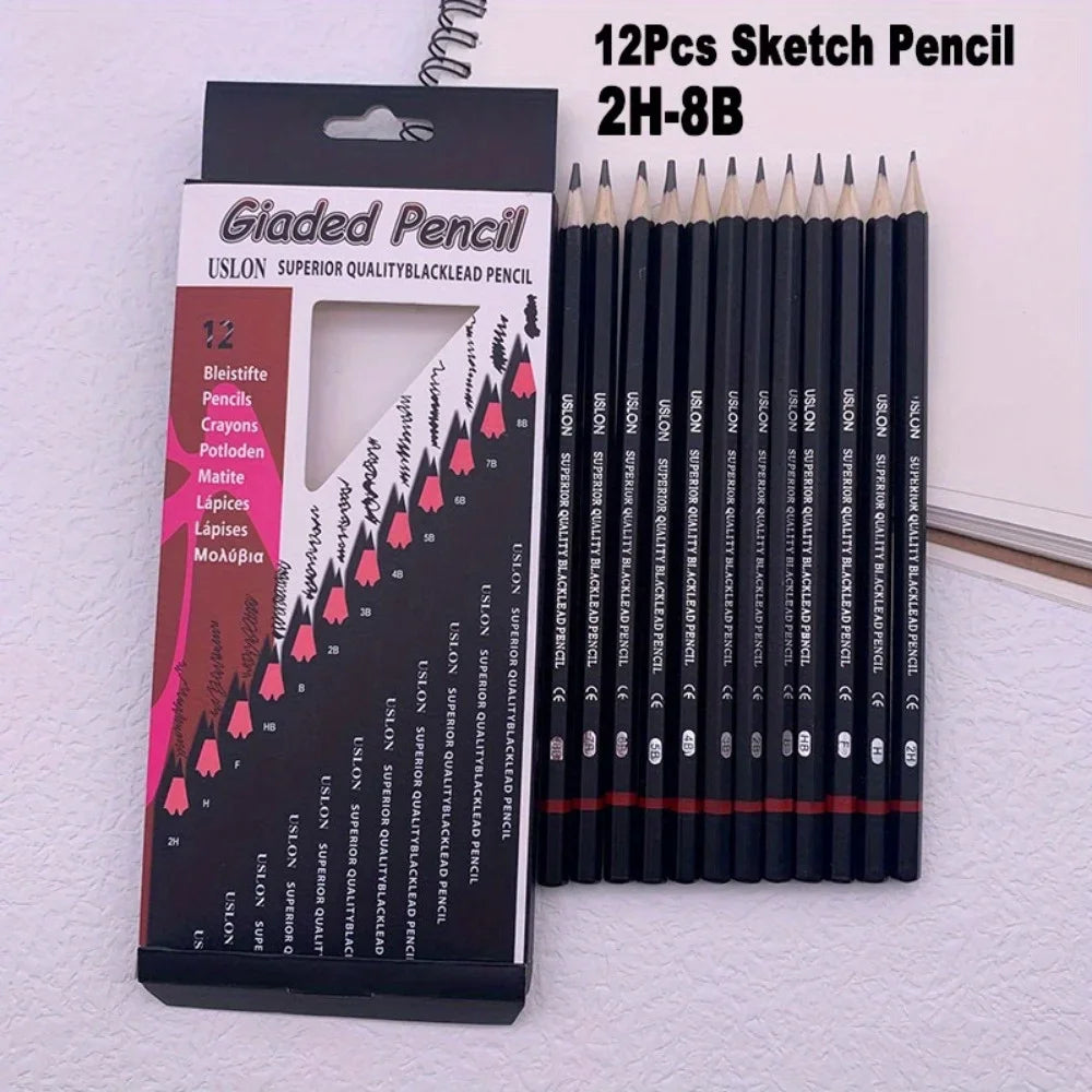 12Pcs Professional Drawing Sketching Pencil Set 2H-8B Graphite Shading Sketch Art Pencils for Beginners Pro Artists Stationery