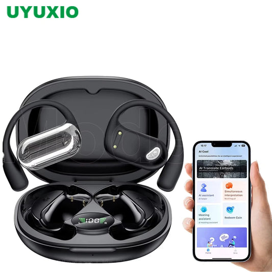 UYUXIO Real Time Translator Headphones AI Language Translation Earbuds 144 Languages & Accents 3 in 1 OWS Ear Buds for Business