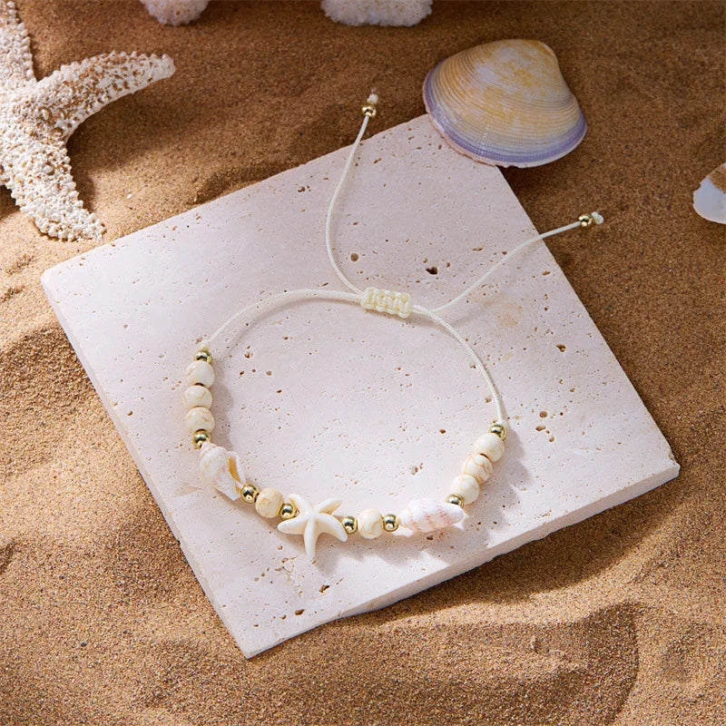 Simple Handmade Braided Shell Bracelets for Women Bohemian Starfish Turtle Adjustable Bracelets Friendship Beach Holiday Jewelry