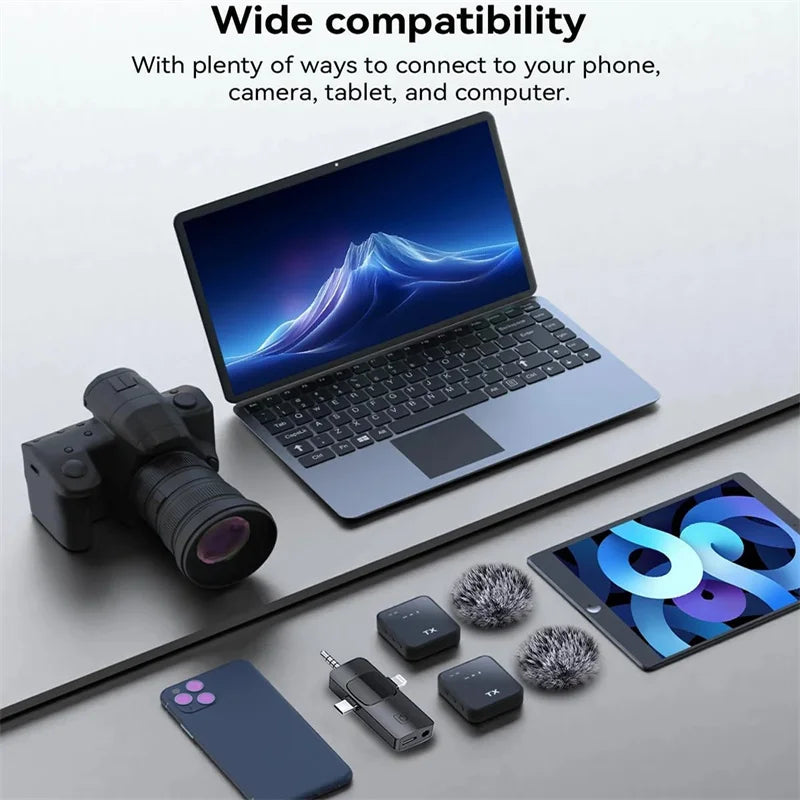 2IN1 Wireless Lavalier Microphone for Camera/iPhone/Android Broadcast Microphone for Video Recording Podcast Noise Reduction mic
