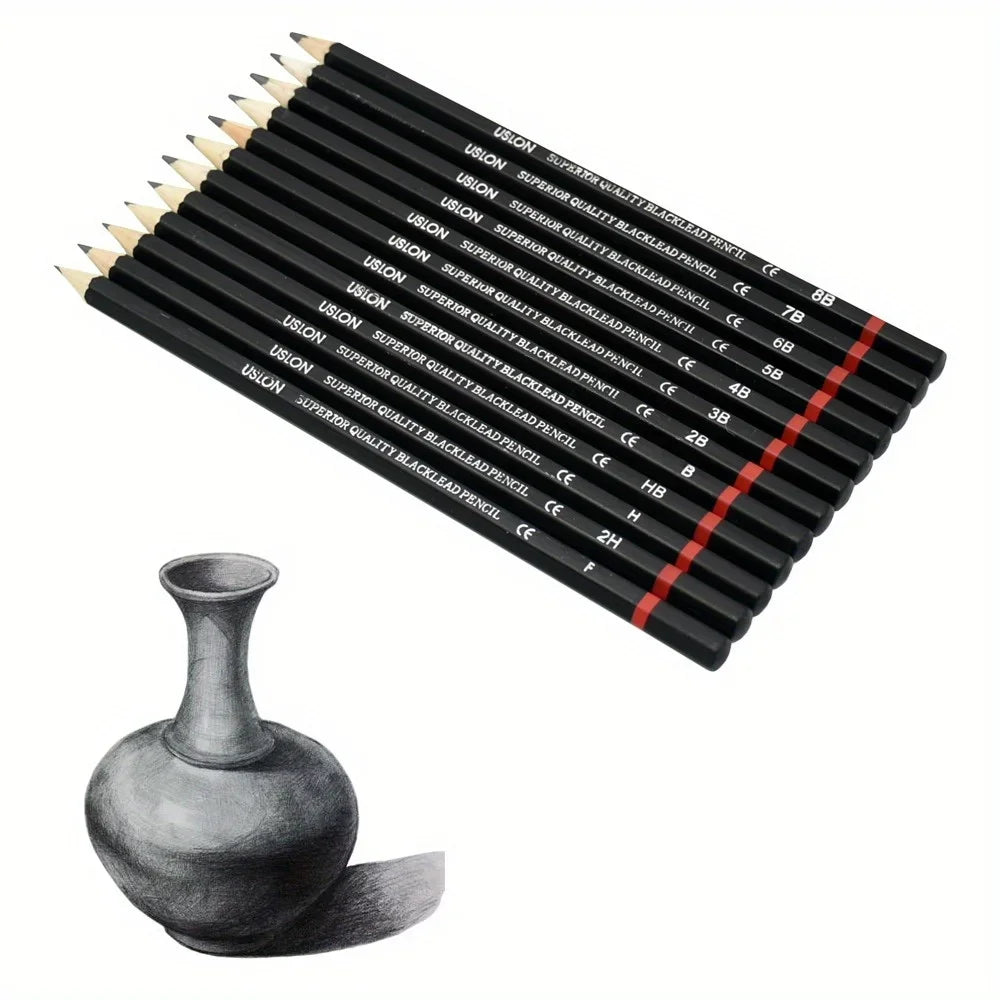 12Pcs Professional Drawing Sketching Pencil Set 2H-8B Graphite Shading Sketch Art Pencils for Beginners Pro Artists Stationery