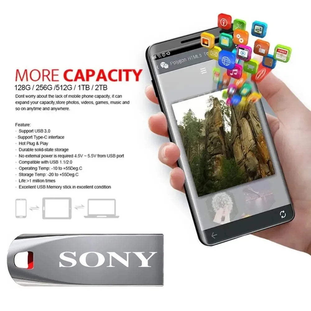 SONY Original 2TB Usb3.0 Flash Drives High Speed Metal Pendrive 1TB 32GB Portable Usb Drive Waterproof Memoria Usb Flash Disk