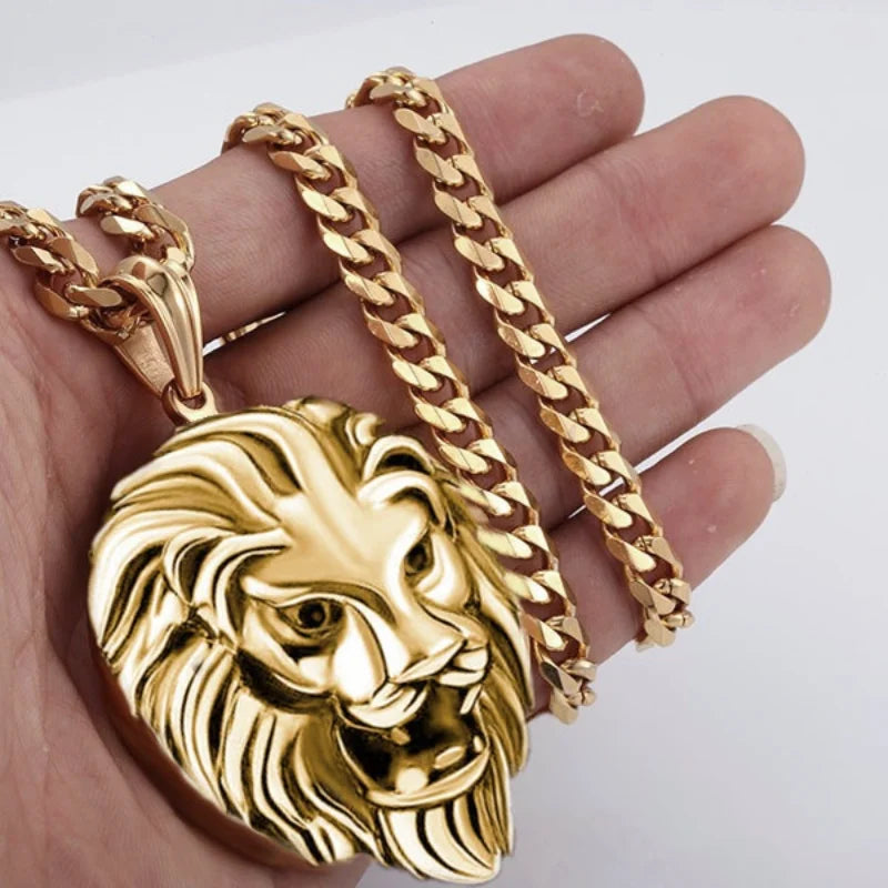 Fashion Rust Steel Lion Head Animal Necklace Hip Hop Necklace for Men Stainless Steel Jewelry Halloween Party Anniversary Gift