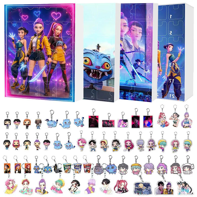 Kpop Demon Hunters Advent Calendar Christmas Countdown Advent Calendar Gift 24 Days Blind Box Keychain Pendant Gift for Kids