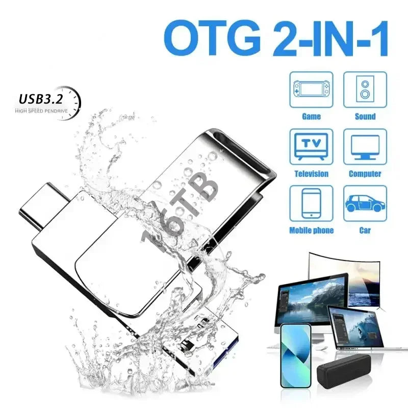16TB Flash Drives USB 3.2 High Speed USB Transfer Metal Pendrive Memory Card Pendrive Flash Disk Memoria Waterproof Stick