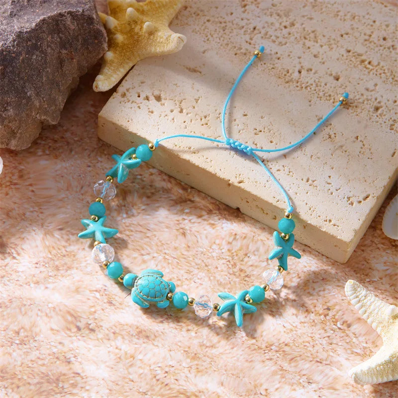 Simple Handmade Braided Shell Bracelets for Women Bohemian Starfish Turtle Adjustable Bracelets Friendship Beach Holiday Jewelry