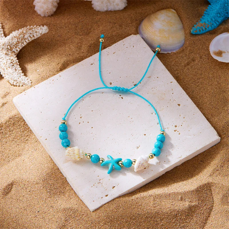 Simple Handmade Braided Shell Bracelets for Women Bohemian Starfish Turtle Adjustable Bracelets Friendship Beach Holiday Jewelry