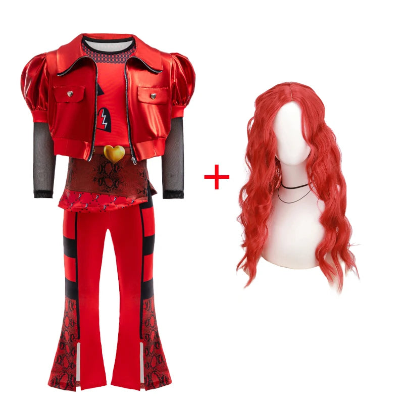 Movie The Rise of Red Cosplay Costume for Girls Christmas Halloween Carnival Dress Descendants 4 New Year Full Set Outfits Wig