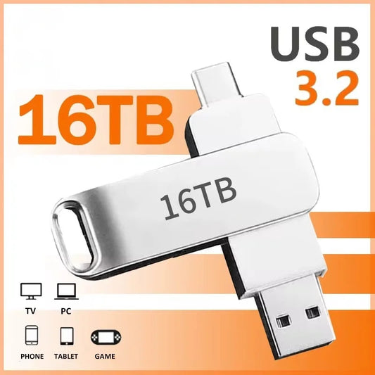 16TB Flash Drives USB 3.2 High Speed USB Transfer Metal Pendrive Memory Card Pendrive Flash Disk Memoria Waterproof Stick